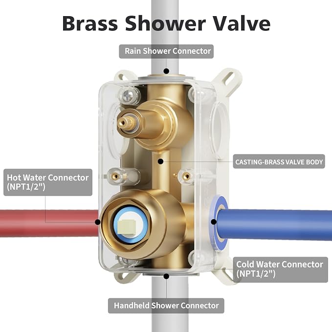 Gabrylly Shower System Gold, Rainfall Shower Faucet Set Complete, 2 Way Valve - Image 6