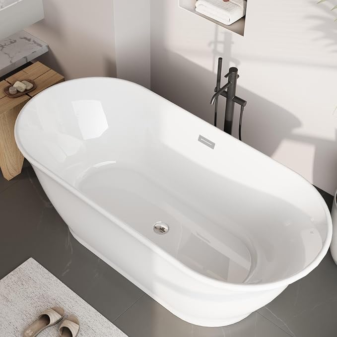 Freestanding Bathtub, 67 Inch Acrylic Soaking Tub, Elliptical Design - Image 2