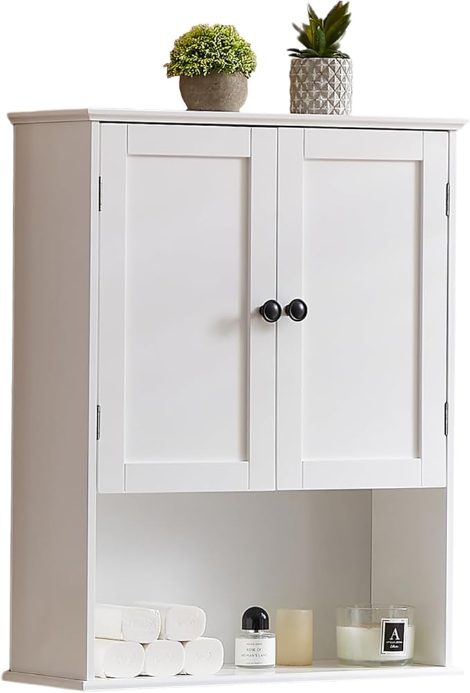 Bathroom Wall Cabinet, Hanging Cabinet Over Toilet Storage Adjustable Shelves by Elnure