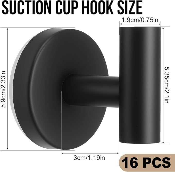 Suction Cup Hook for Shower, 16 Pack Wall Mount Towel Holder, Removable Towel - Image 6