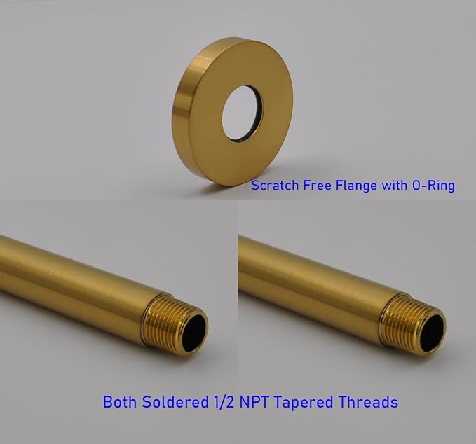 Aquaiaw Shower Arm and O-Ring Flange, 3 inch, Solid Brass, Both Soldered 1/2 - Image 4