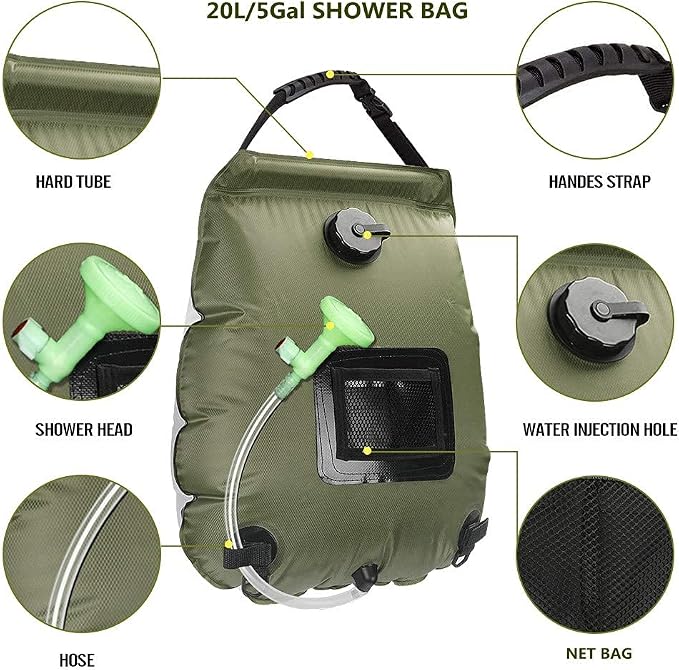 Solar Shower Bag, 5Gal Portable Solar Heating Camping Shower Bag, - Image 3