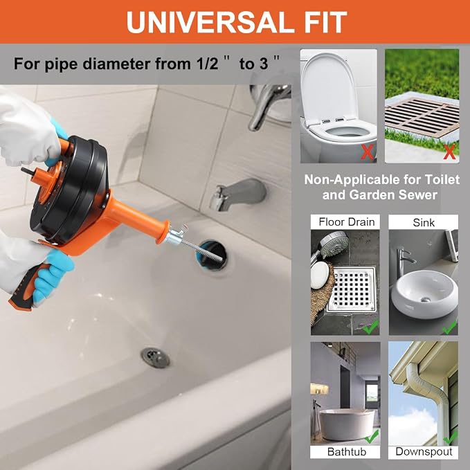Drain Auger, Clog Remover with Drill Adapter, 25 Feet Flexible Plumbing Snake - Image 2