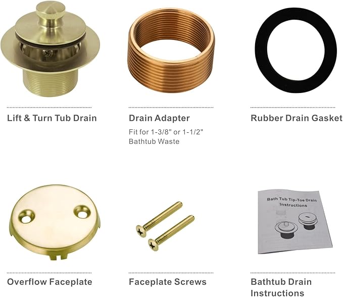 Gold Brushed tub Drain Lift &Turn Tub Trim Set - Image 5