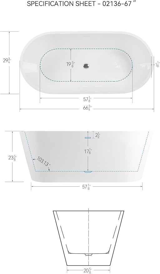 FerdY 67" Shangri-La Elite, Acrylic Freestanding Bathtub, Modern & Contemporary - Image 5
