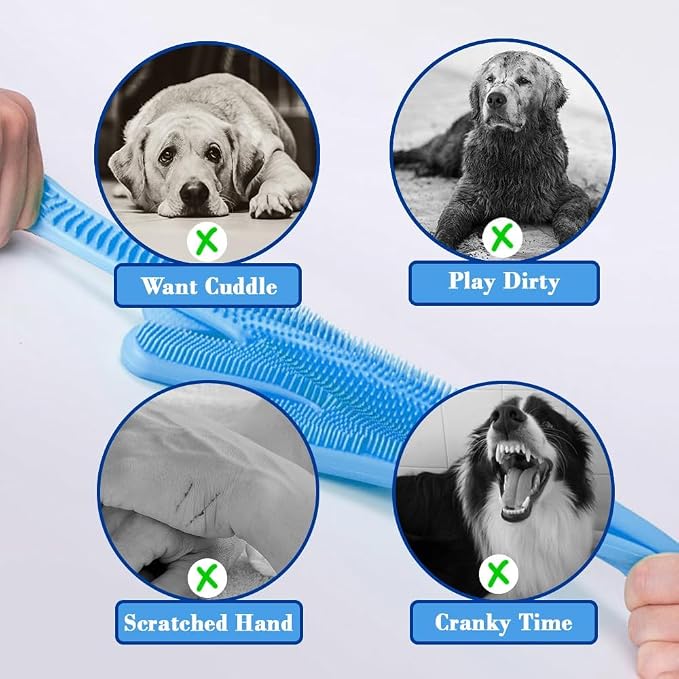 Pet Grooming Gloves Pet Hair Remover Cat, Dog Washing Gloves Silicone Heat - Image 5