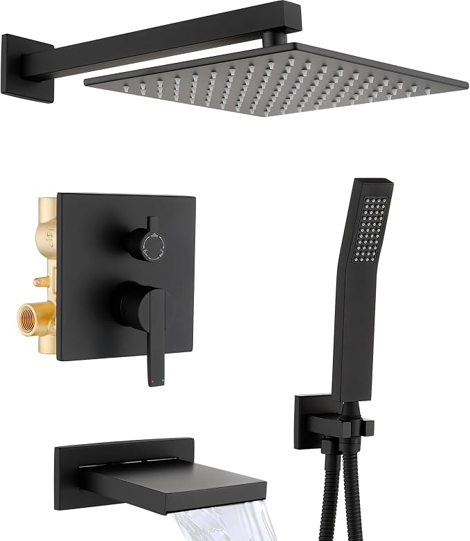 Shower System with Tub Spout, All Metal Black Bathtub Shower Faucet Set with by RFSUNUAN