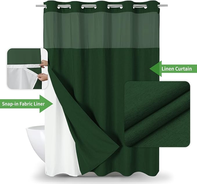 No Hooks Needed Linen Textured Shower Curtain - Image 2