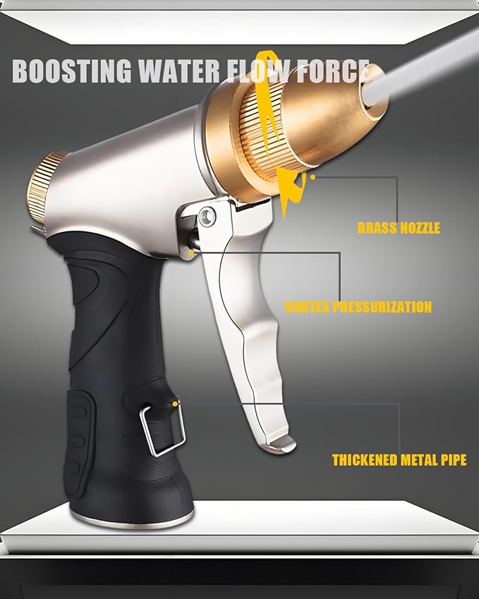Heavy Duty High Pressure Hose Nozzle, All Metal Brass Adjustable Spray Nozzle - Image 4