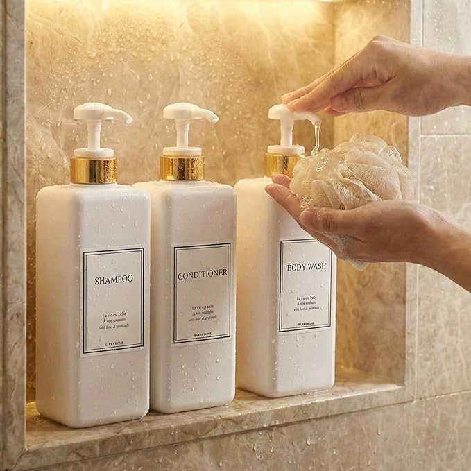Modern Gold Design Shampoo and Conditioner Dispenser, Large 27oz Shower Soap - Image 2