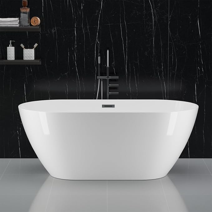 67" Free Standing Tub, Acrylic Freestanding Bathtub, Modern Soaking Tub by GAOMON