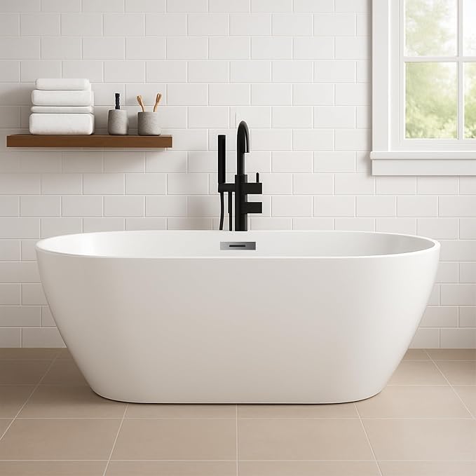 67 in Acrylic Freestanding Bathtub, Contemporary Stand Alone Tub, Glossy White by GarveeTech