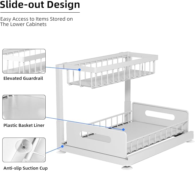 2-Tier Under Sink Slide Out Organizer, 2 Pack Pull Out Cabinet Storage Shelf - Image 3