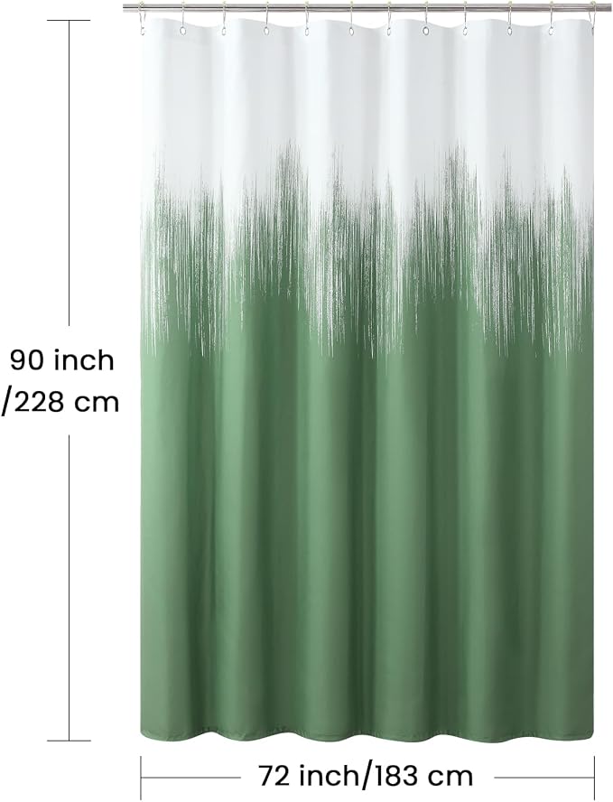 90 Inch Fabric Shower Curtain, Extra Long Green and White Ombre Shower Curtains - Image 6