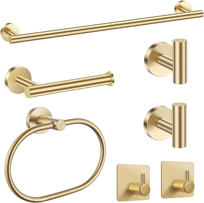 Brushed Gold Bathroom Accessories Set, 7 Pieces Gold Towel Bar Bathroom by Unknown