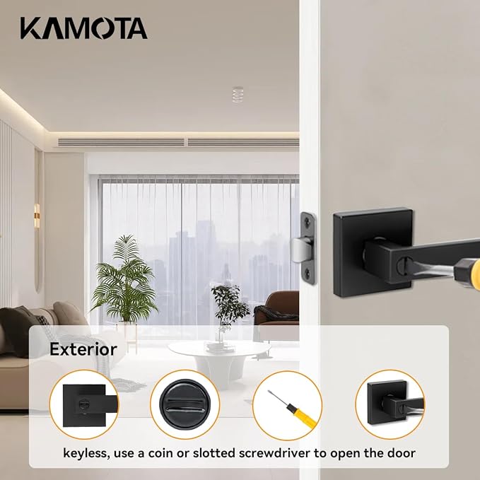 KAMOTA Privacy Door Levers, 6 Pack Matte Black Door Handles Bed and Bath Door - Image 5
