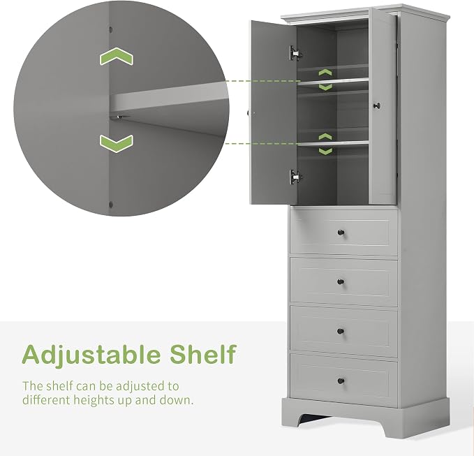 Merax Bathroom Cabinet with Doors and Drawers, Tall Storage Pantry - Image 6