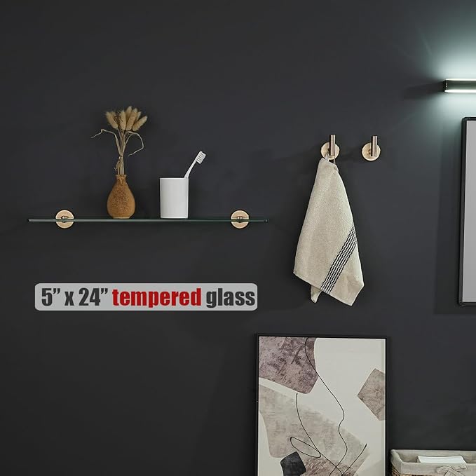 JQK Bathroom Glass Shelf, Tempered Glass Shower Storage 24 by 5 inches - Image 4