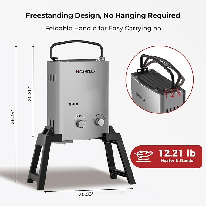 CAMPLUX 1.32 GPM Portable Outdoor Tankless Water Heater Propane Instant Hot - Image 4