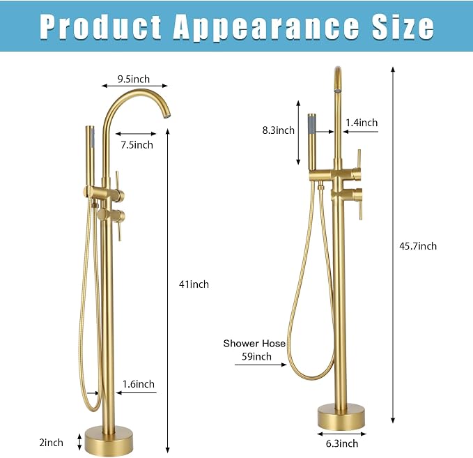 Floor Mount Bathtub Faucet，Freestanding Tub Faucet ，High Flow Dual Function 360 - Image 6