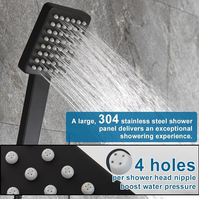 POP SANITARYWARE Matte Black Shower Tub Faucet Set Bathroom Rain Shower System - Image 4