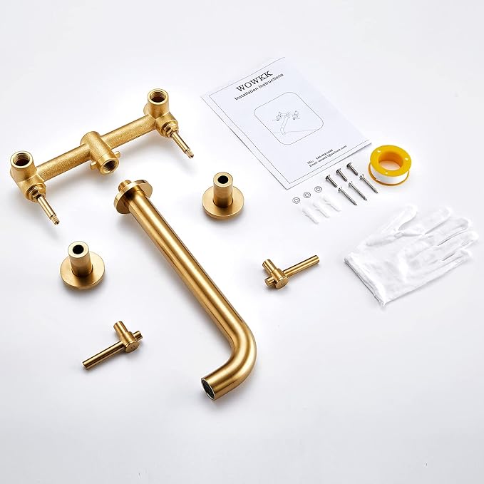 Wall Mount Tub Filler Brushed Gold Tub Faucet Brass Bathroom Bathtub Faucets - Image 6