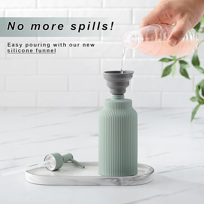 Modern Ceramic Soap Dispenser for Bathroom，14oz Ceramic Soft Touch Hand Lotion - Image 4