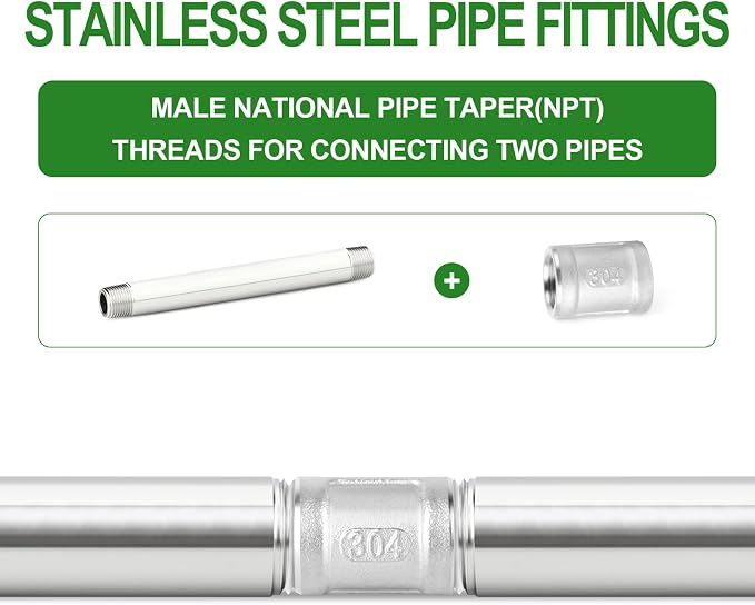 TAISHER 2PCS Stainless Steel Pipe Fittings, 3/8" NPT Male x 3/8" NPT Male - Image 6