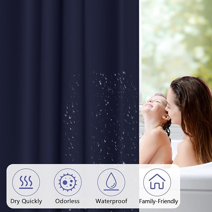 72 x 78 inch Navy Blue Extra Long Fabric Shower Curtain Liner, Waterproof Cloth - Image 5