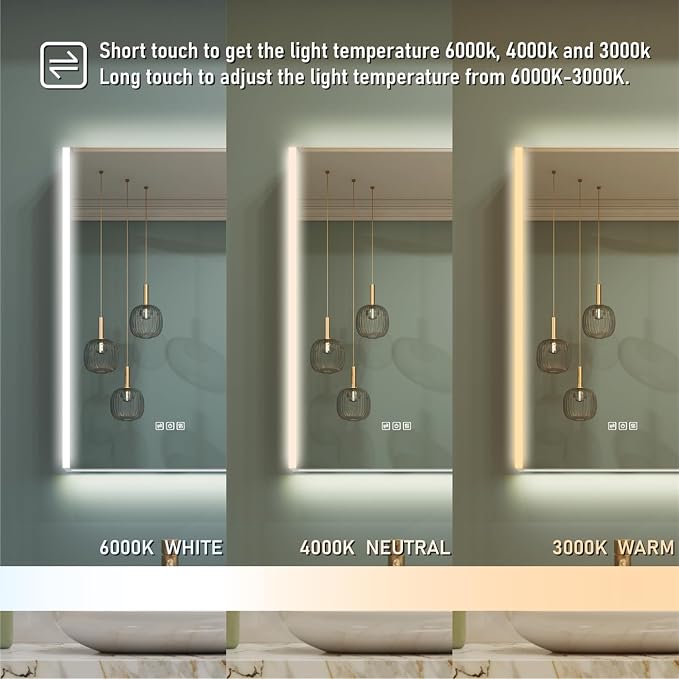 WELLFOR 24" x 30" LED Mirrored Bathroom Cabinet, Mirror Medicine Cabinet - Image 5