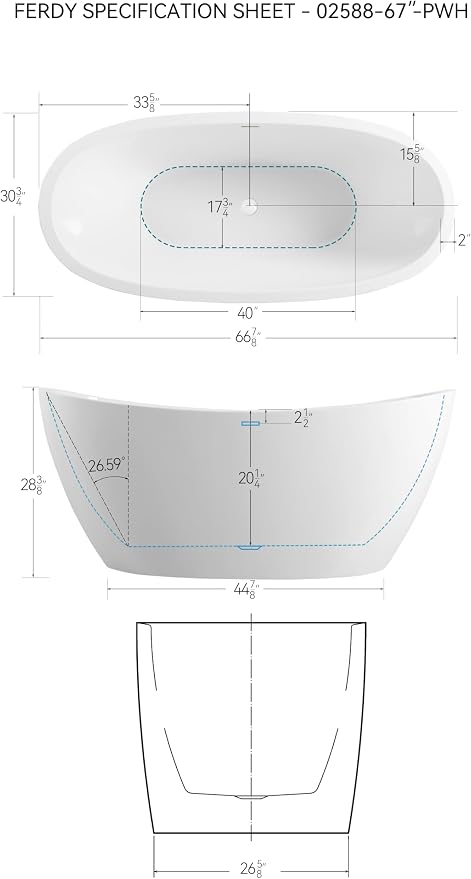 FerdY Naha 67" Freestanding Bathtub, Curve Edge Soaking Bathtub - Image 7