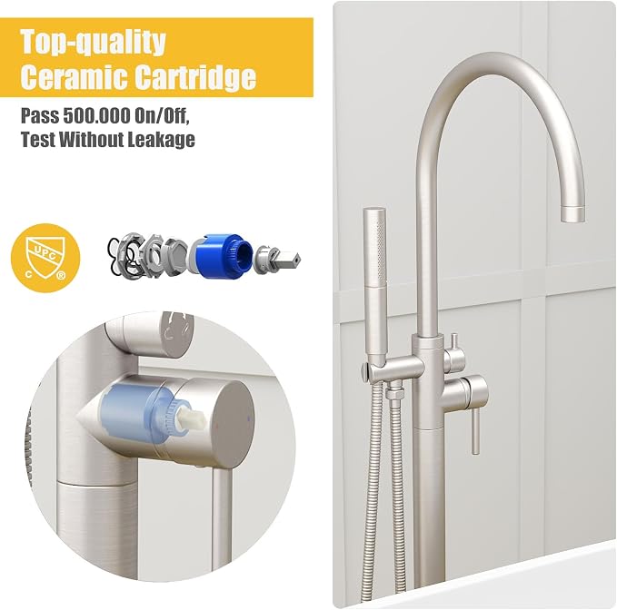 BESy Freestanding Bathtub Faucet Tub Filler Free Standing Floor Mount Stand - Image 4