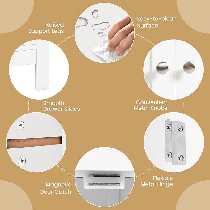 COSTWAY Bathroom Floor Cabinet, Wooden Side Storage Organizer w/Larger Drawer - Image 6