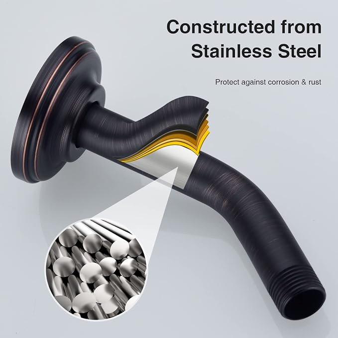 Angled Shower Arm with Flange ORB 6 Inch Stainless Steel Wall Mounted Extension - Image 5