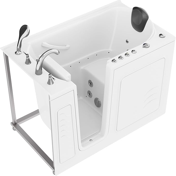 ANZZI Walk-In Whirlpool & Air Bathtub Acrylic White 52.375x29.875 In Left Drain - Image 6