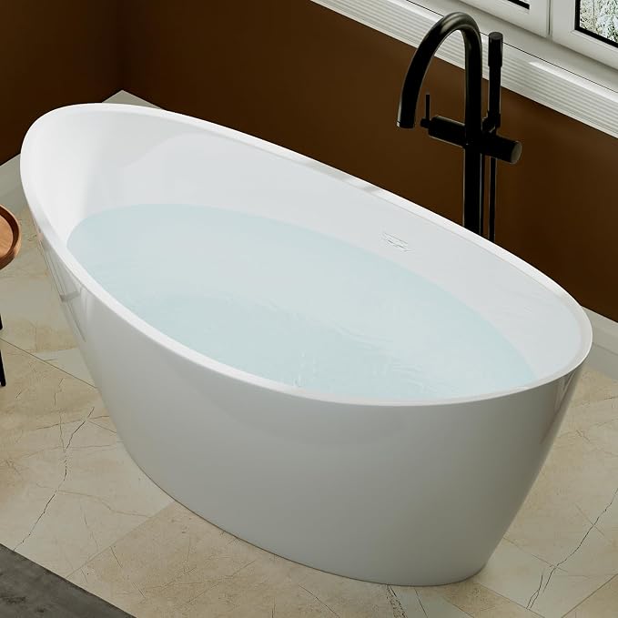 Empava Freestanding Bathtub, Flatbottom Acrylic Soaking Tub, Contemporary Stand - Image 8