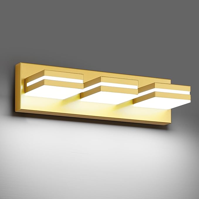 Modern LED Small Bathroom Lights Fixtures, Metal Gold Acrylic Wall Lighting by JZEKVN