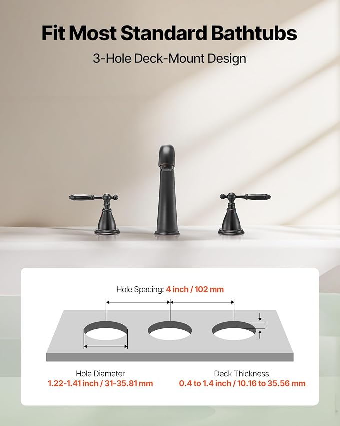 VEVOR Roman Tub Faucet, 3 Hole Waterfall Bathtub Faucet, Gooseneck Bath Tubs - Image 3