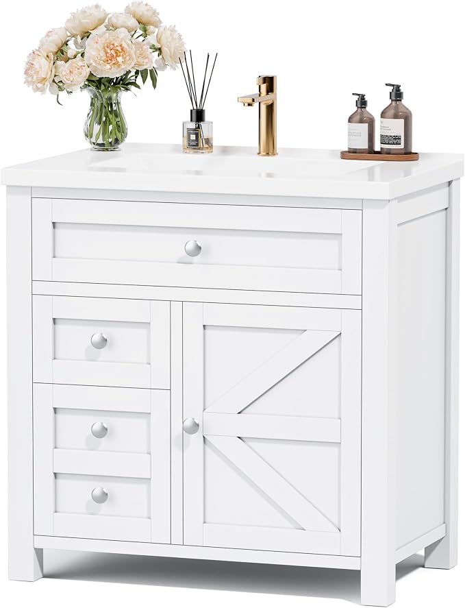YESHOMY Bathroom Vanity with 30" Sink, Modern Wood Pedestal Bathroom Spacious - Image 8