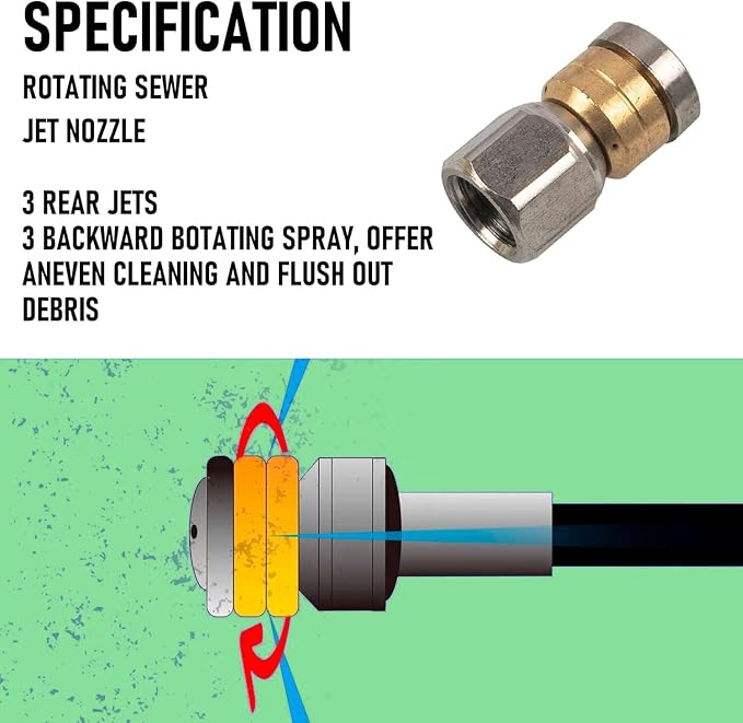Hourleey Sewer Jetter Kit for Pressure Washer 200FT, 4000 PSI Drain Cleaner - Image 3