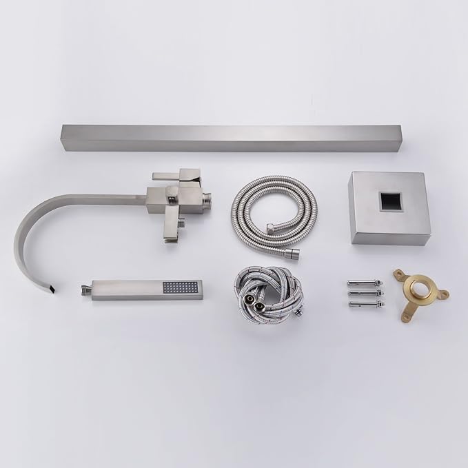 Freestanding Bathtub Faucet Tub Filler Brushed Nickel Waterfall Floor Mount - Image 7