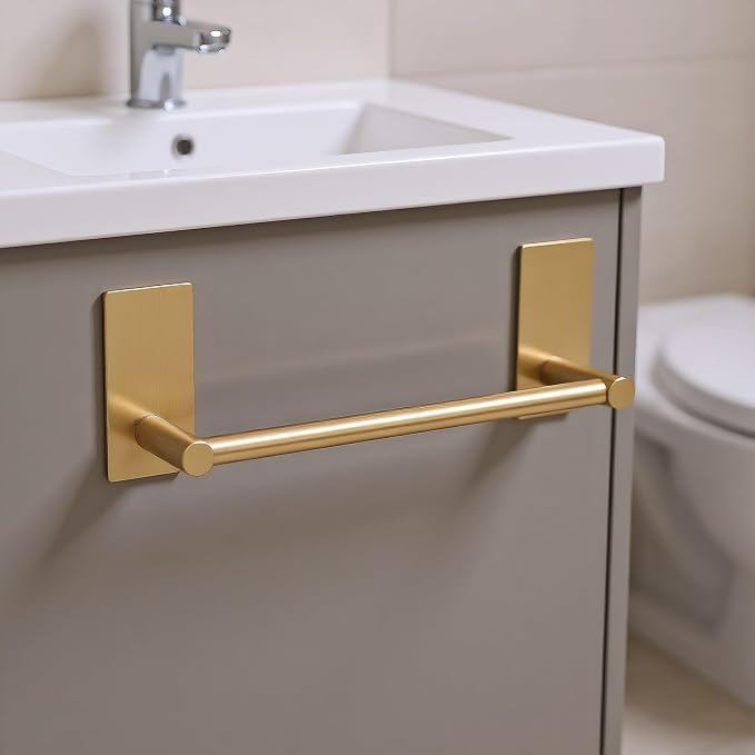Songtec Gold Towel Bar 9-Inch, Adhesive Bath Towel Rack No Drill, Strong - Image 3