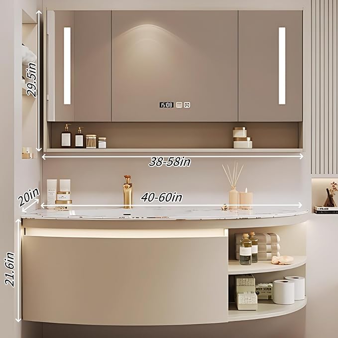 52IN Floating Bathroom Vanity, Wall Mounted Wood Sink Cabinet - Image 2