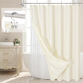 MitoVilla 3 in 1 Shower Curtain Set, Cream Boho Farmhouse Linen Textured Bath by MitoVilla