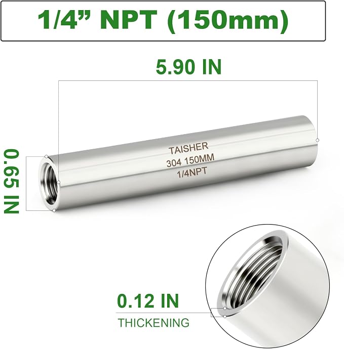 TAISHER 2PCS Stainless Steel Pipe Fittings, 1/4" NPT Female x 1/4" NPT Female - Image 2
