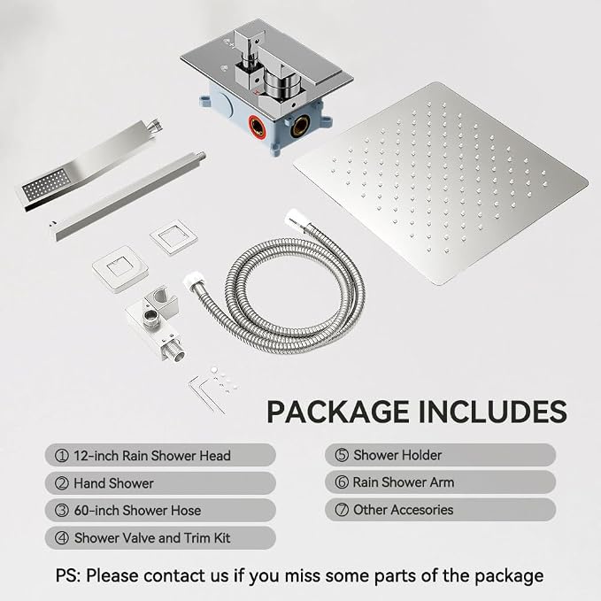 Shower Faucet Set Chrome Shower System, Starbath 12" Rain Shower Head and - Image 7