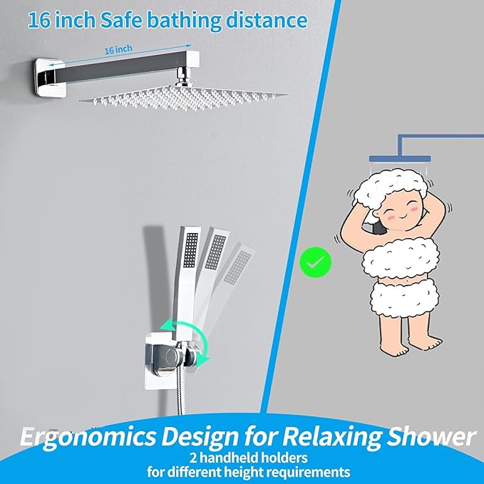 12 Inch Polished Chrome Shower Faucet Set - Image 4