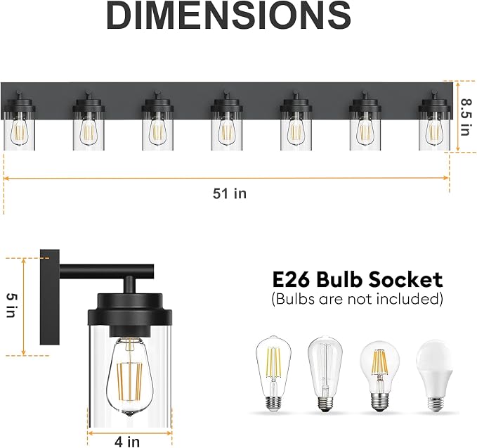 IZORRO Bathroom Vanity Light Fixture, 7-Light 51 Inch Matte Black Bathroom - Image 2