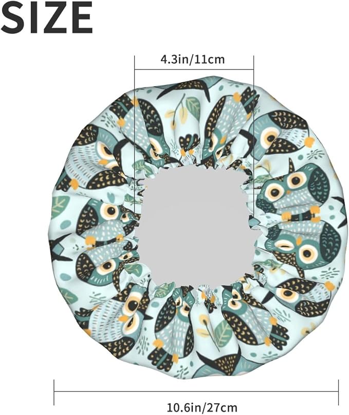 Double Layers Shower Cap for Women Girls, Owl Art Shower Hair Bath Hat Elastic - Image 6