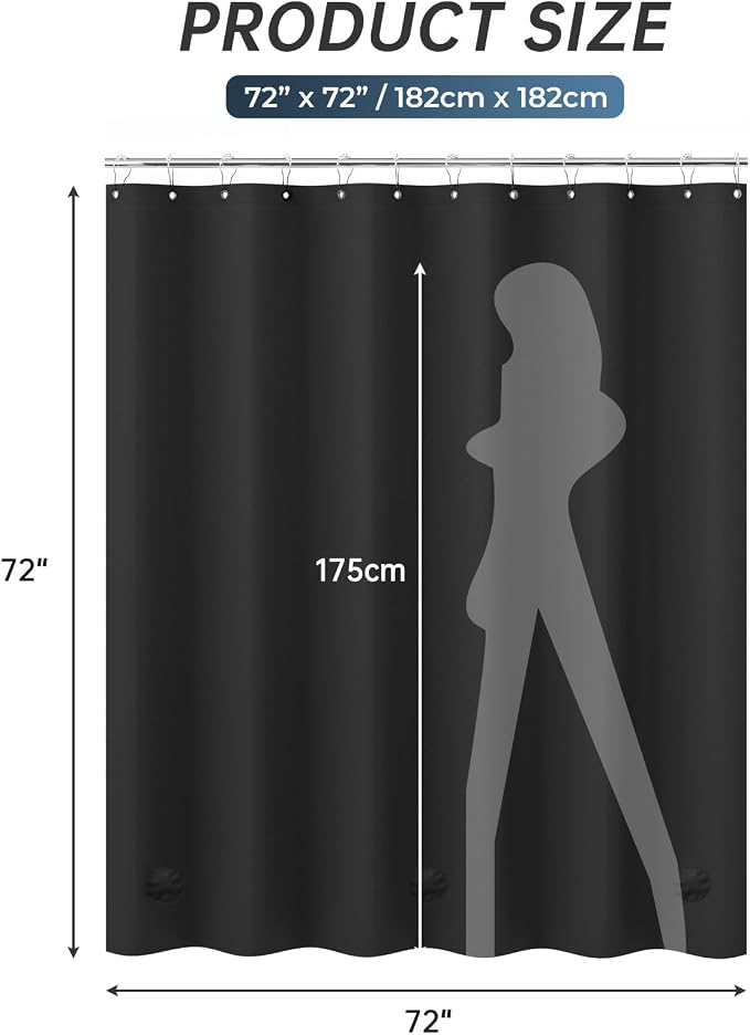 AmazerBath Plastic Shower Curtain Liner, 72 x Inches EVA 8G Heavy Duty Black - Image 8